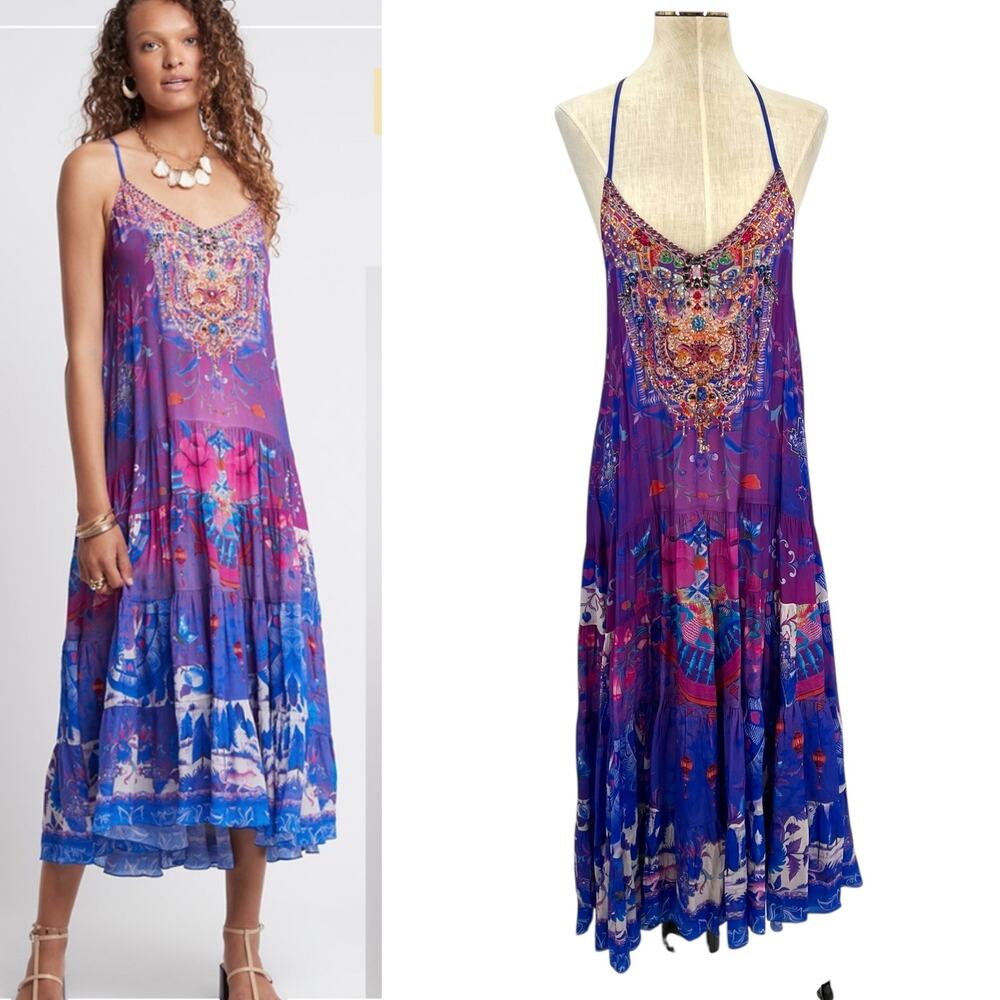 Czarina It's A Feeling Midi Boho Dress Embellished Purple Blue Size Medium
